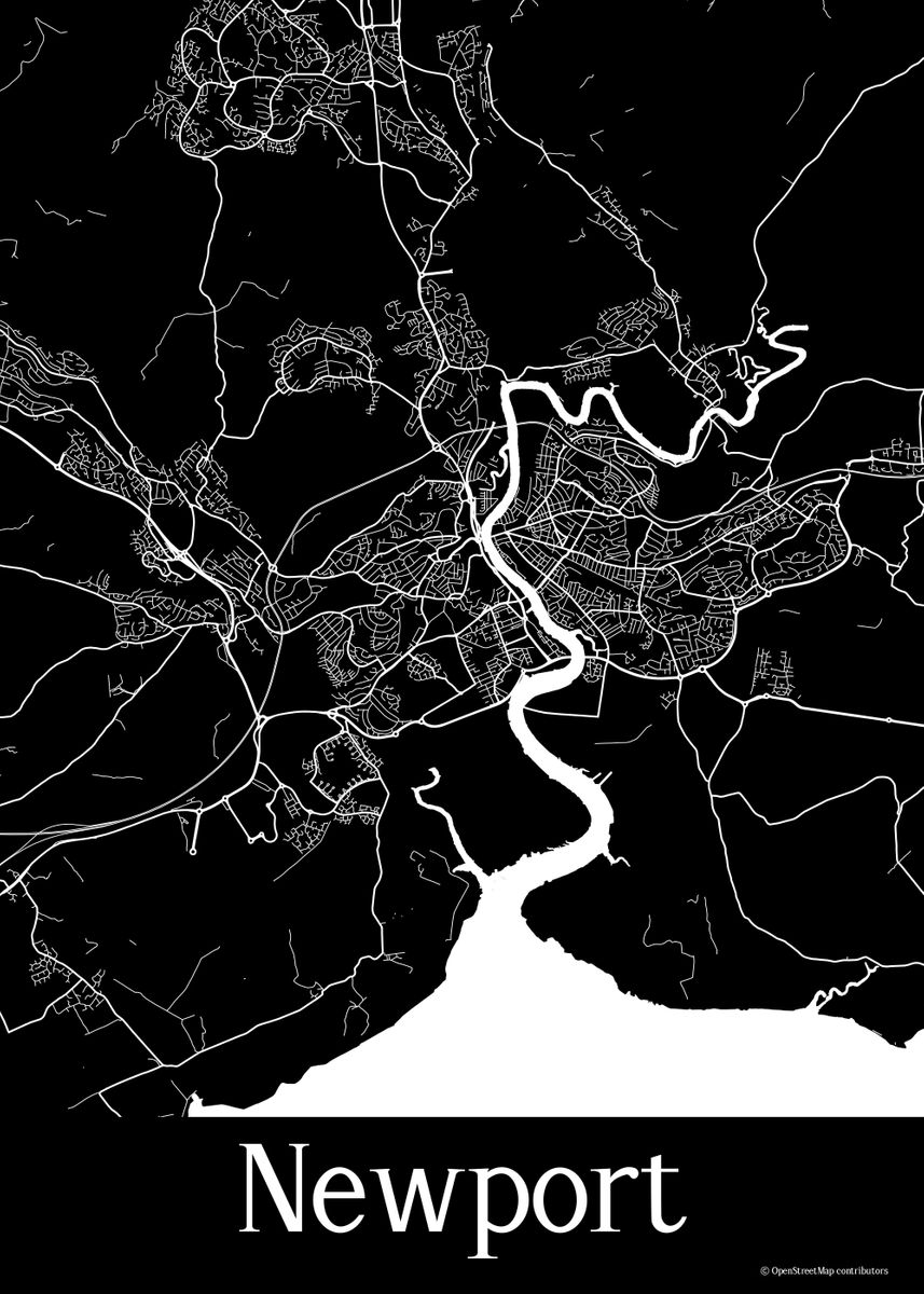'Newport UK Black Map' Poster by Mappingz Displate