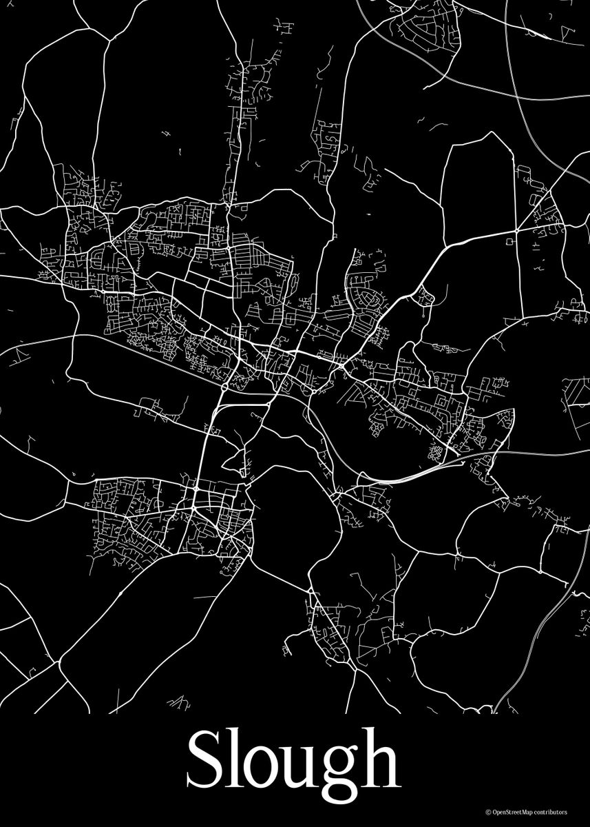 'Slough UK Black Map' Poster by Mappingz Displate