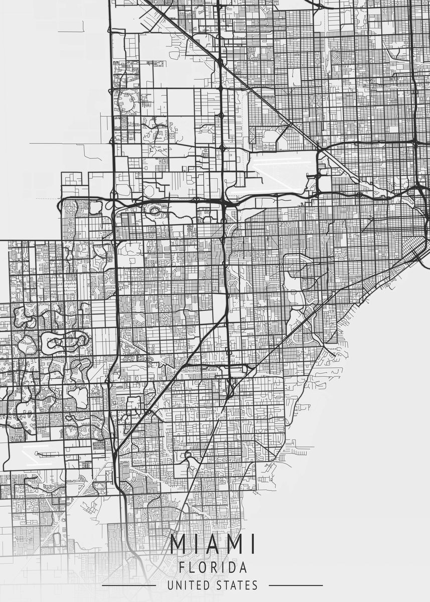 'Miami Florida City Map' Poster by Tim Hinz Displate