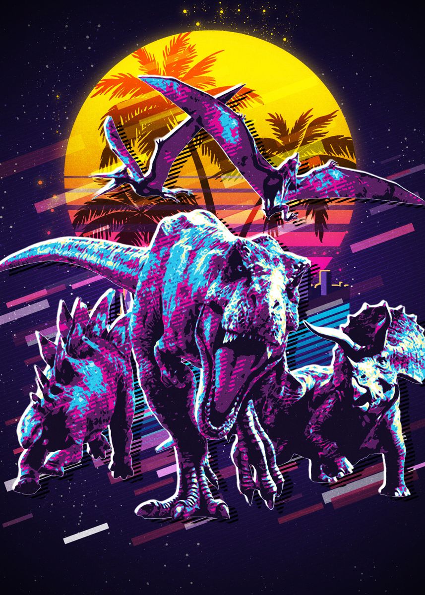 'Dinosaur Animal Retro' Poster, picture, metal print, paint by Ellen ...