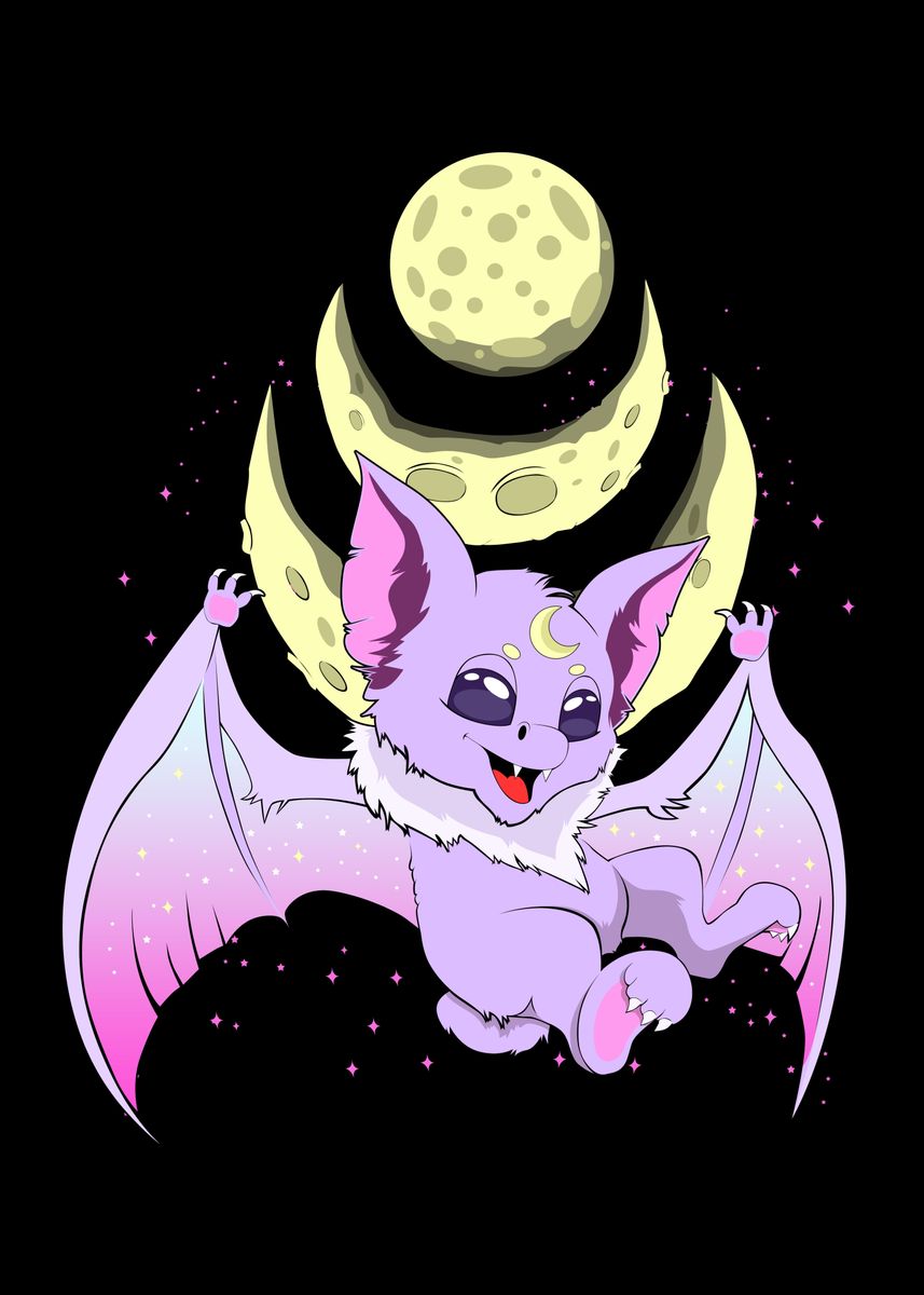 'Kawaii Pastel Goth Bat' Poster, picture, metal print, paint by