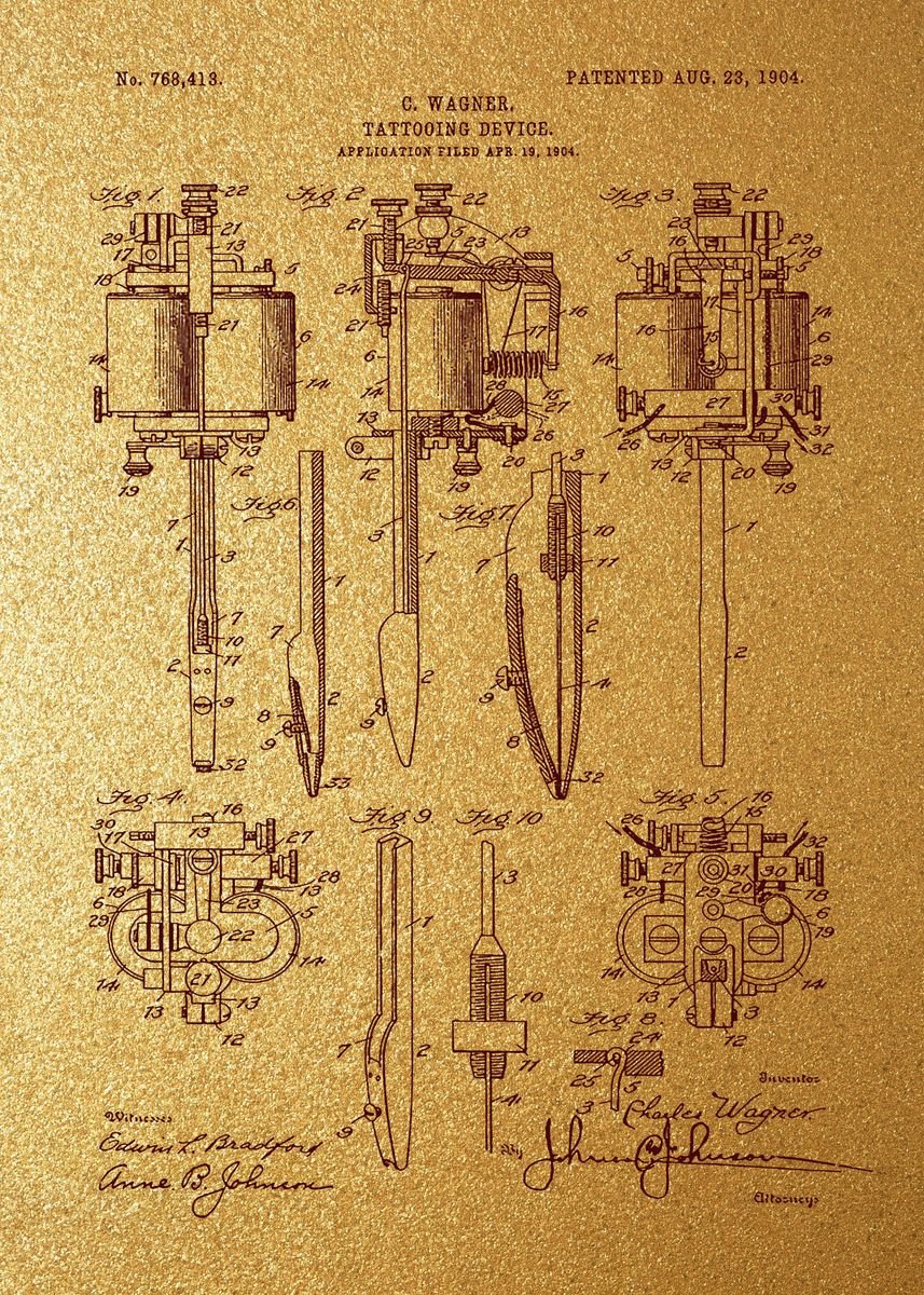'2 Vintage Tattoo Machine ' Poster, picture, metal print, paint by