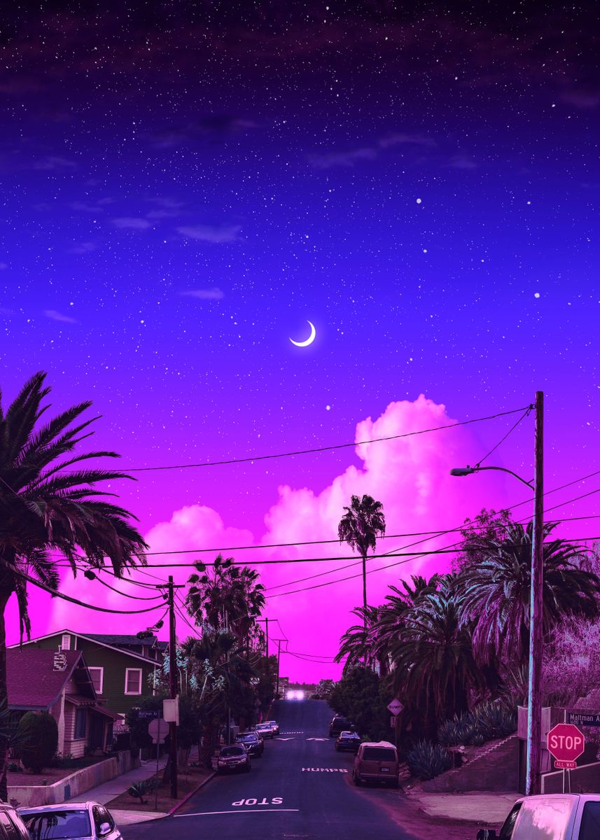 Palms & Moon Purple Aesthetic Wallpaper Purple Wallpaper Phone