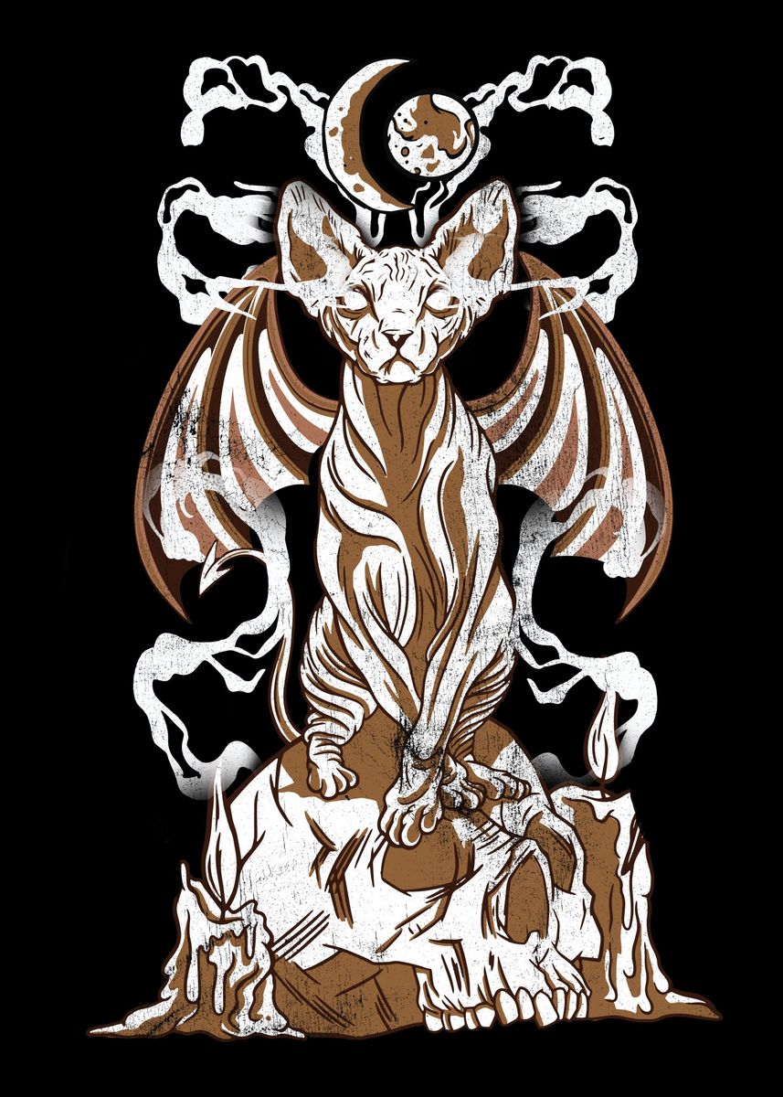 'Evil Sphynx Cat Demon' Poster, picture, metal print, paint by LeSheer
