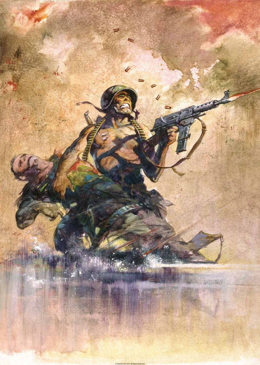 'Combat' Poster, picture, metal print, paint by Frank Frazetta | Displate