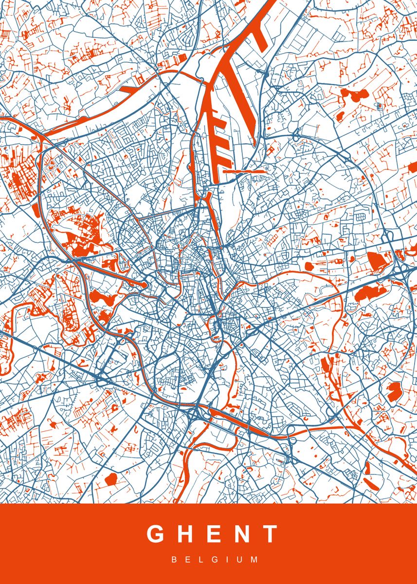 'GHENT City Map Belgium' Poster by UrbanMaps Displate