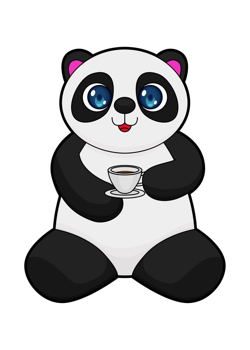 Panda Tea Cup' Poster, picture, metal print, paint by Markus Schnabel