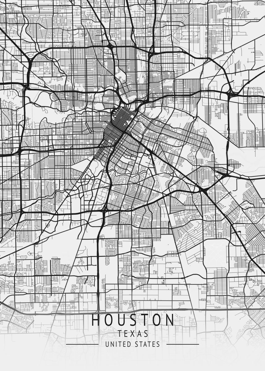 'Houston City Map Texas USA' Poster, picture, metal print, paint by Max ...