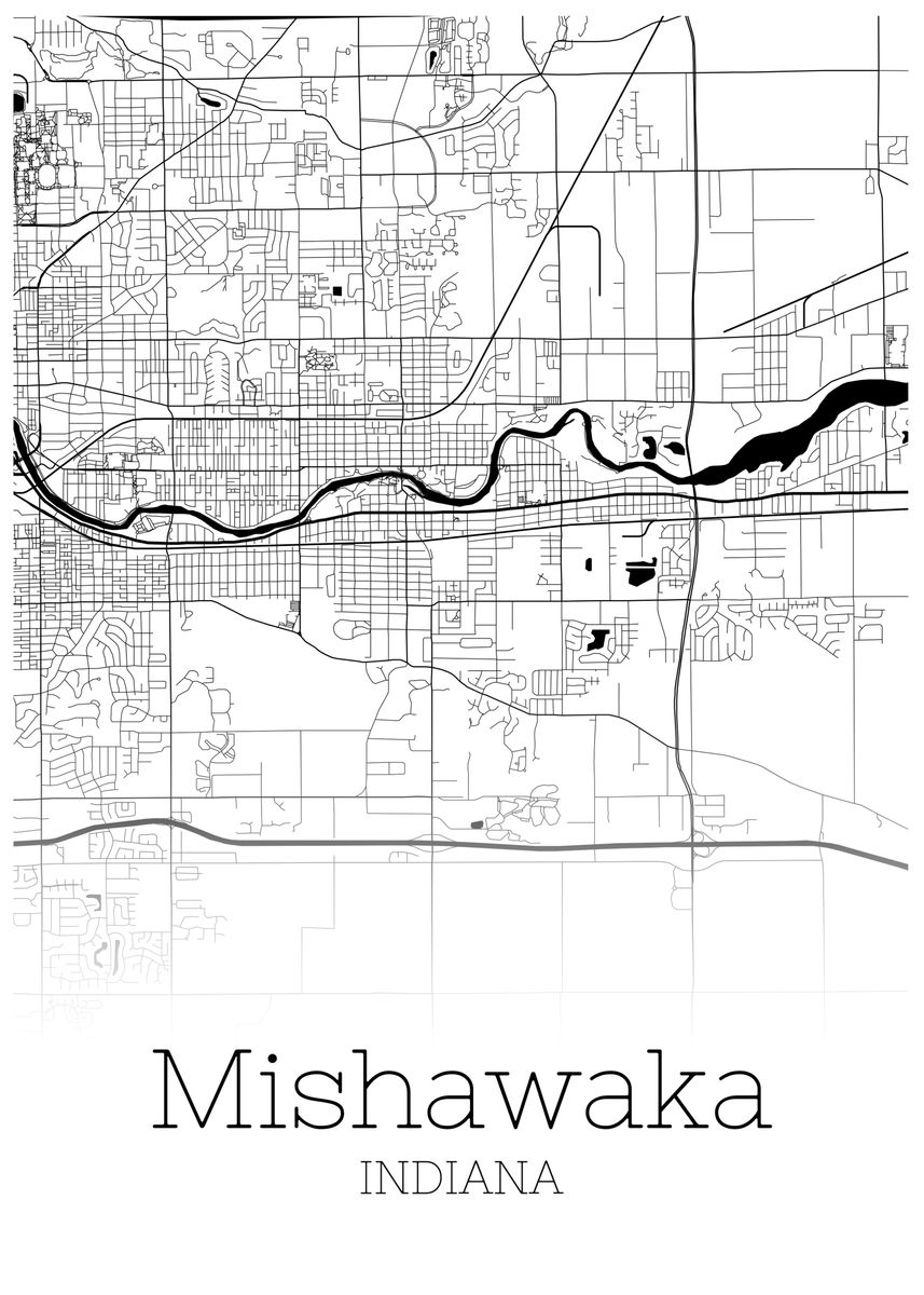 'Mishawaka Indiana city map' Poster, picture, metal print, paint by