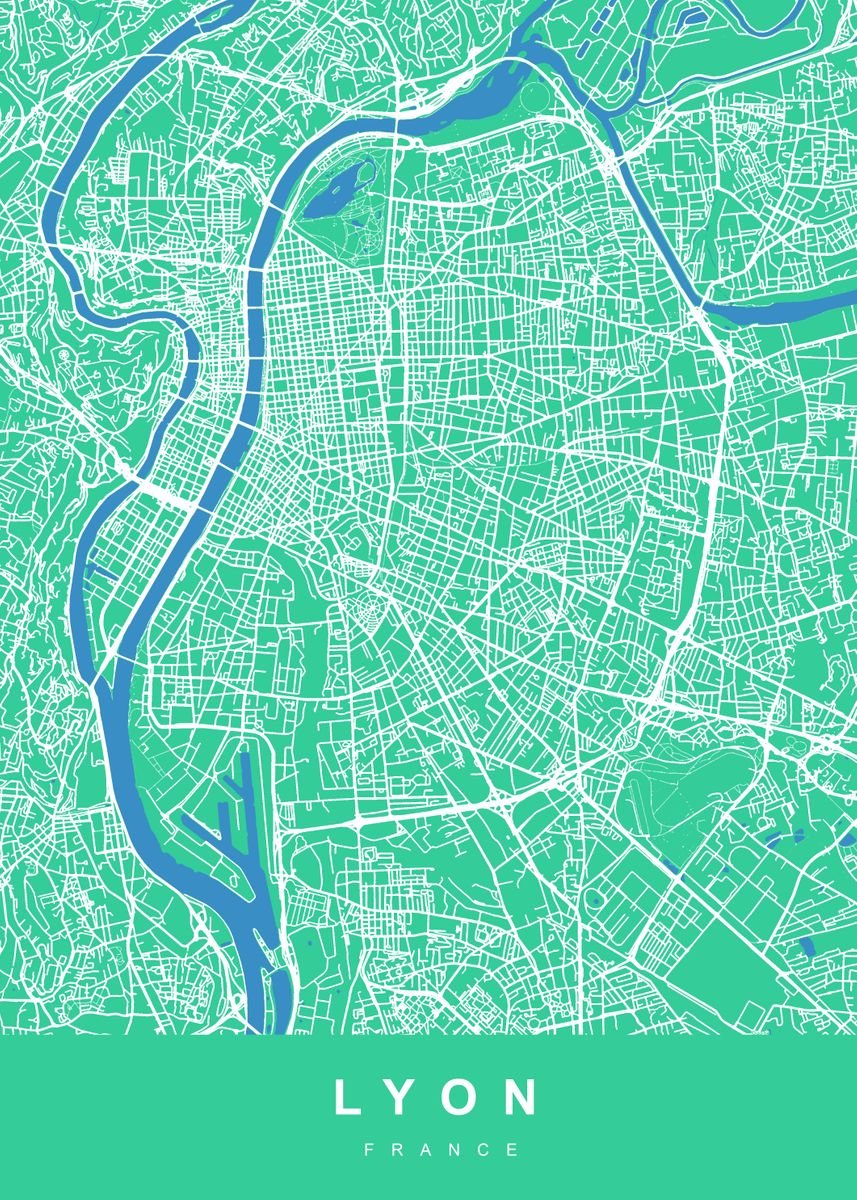 'LYON City Map France' Poster by UrbanMaps | Displate