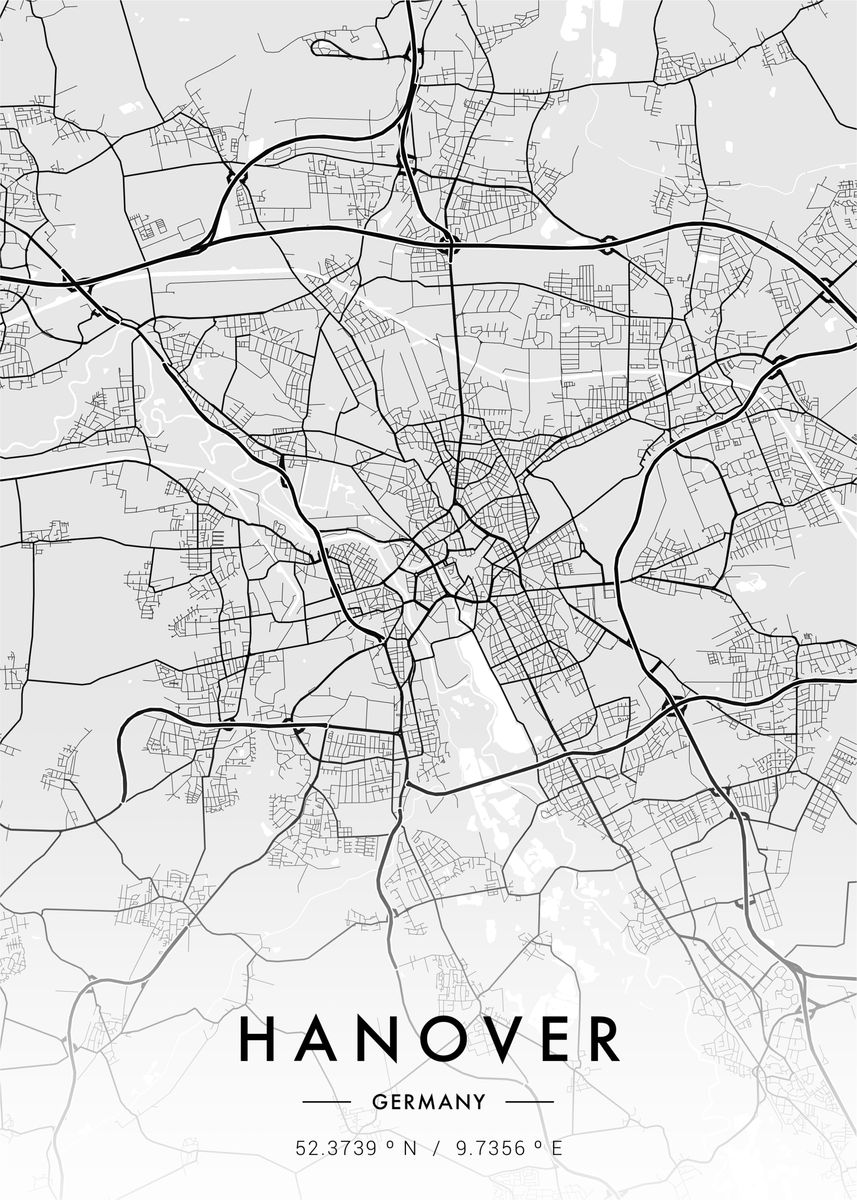 'Hanover City Map White' Poster, Picture, Metal Print, Paint By MVDZ ...