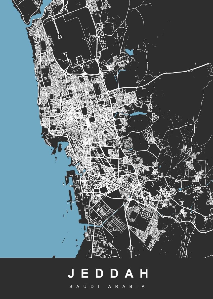 'JEDDAH Map Saudi Arabia' Poster, picture, metal print, paint by ...
