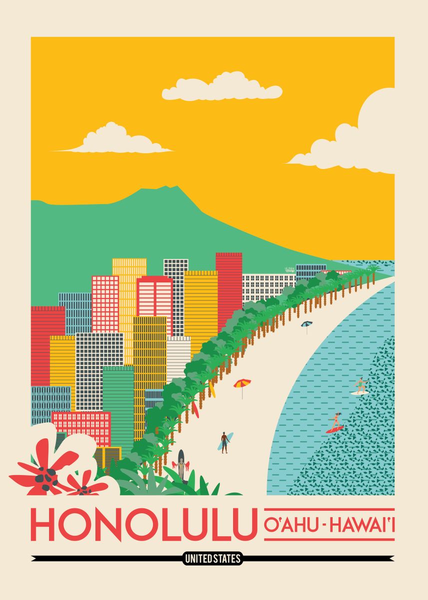 'Honolulu Cityscape' Poster by The Creative Toucan | Displate