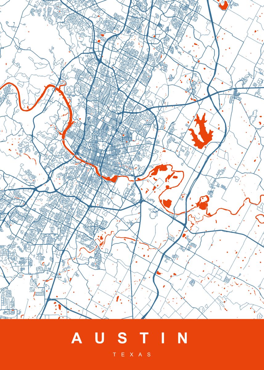 Pin Austin Map 'AUSTIN Map Texas USA' Poster, picture, metal print, paint by UrbanMaps ...