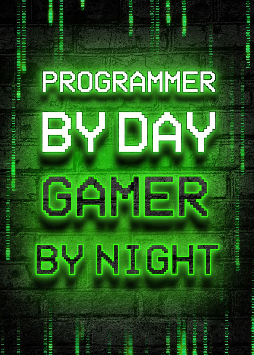 'Programmer gamer day night' Poster, picture, metal print, paint by ...