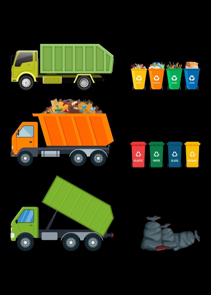 &lsquo;Green Orange Garbage Truck&rsquo; Poster by professionaldesigns | Displate
