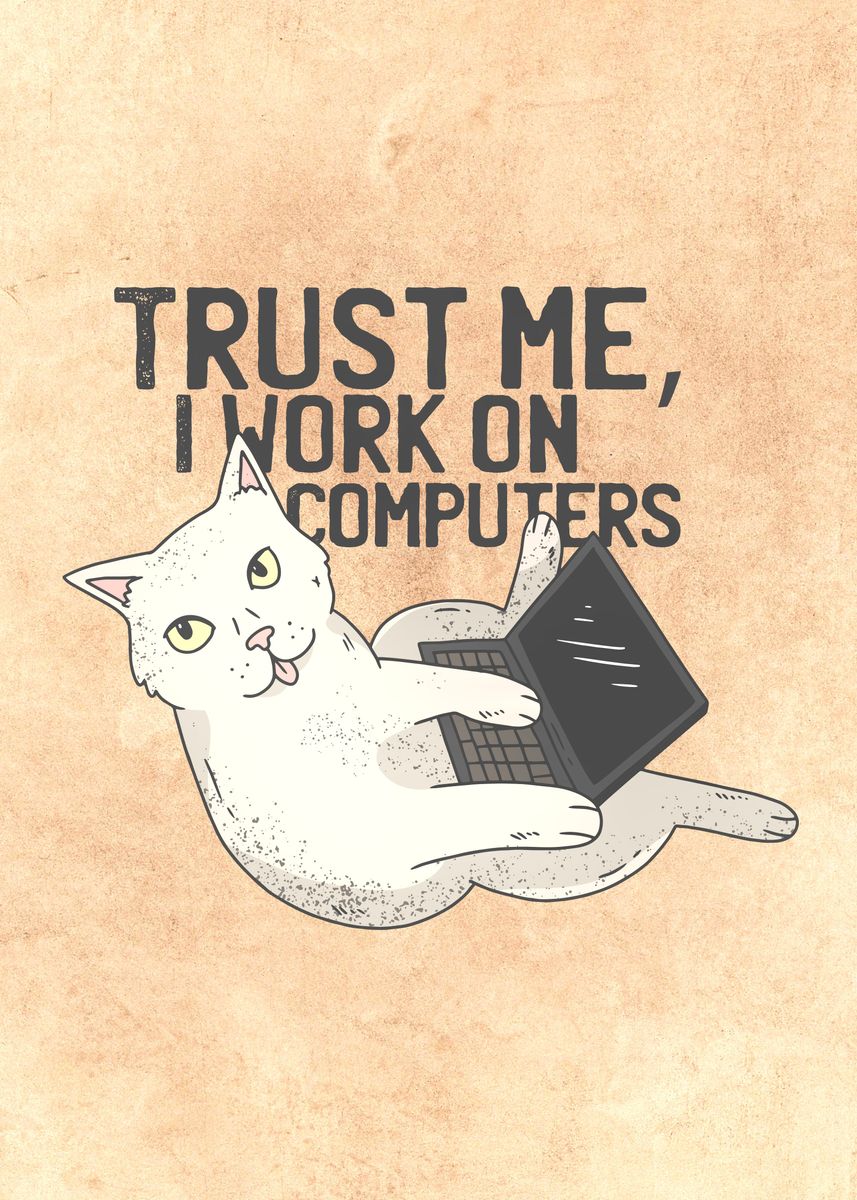 'Programmer cat ' Poster, picture, metal print, paint by Simon Darren ...