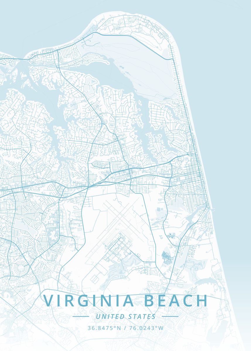 'Virginia Beach US' Poster, picture, metal print, paint by Designer Map ...