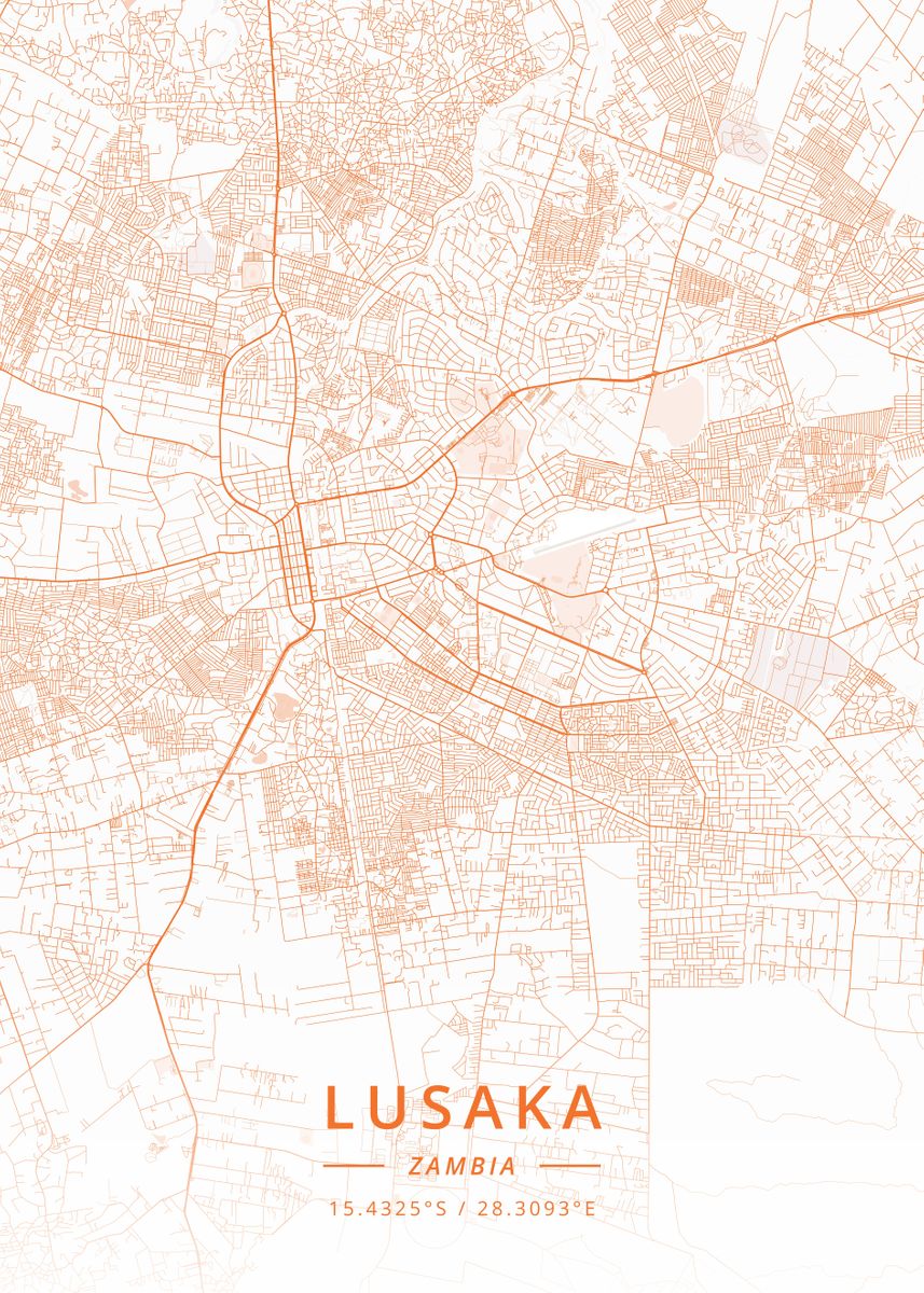 'Lusaka Zambia' Poster, picture, metal print, paint by Designer Map Art ...