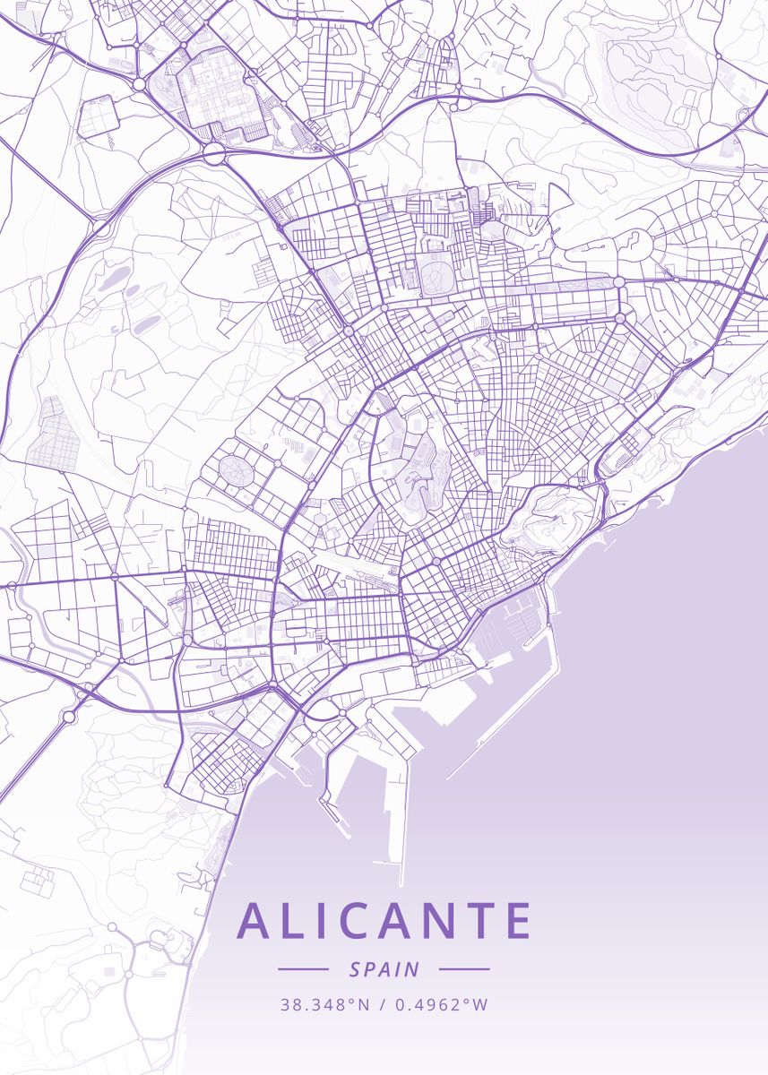 'Alicante Spain' Poster, picture, metal print, paint by Designer Map Art | Displate