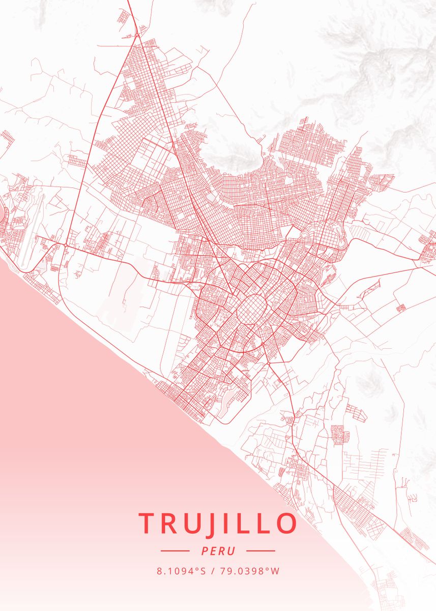 'Trujillo Peru' Poster, picture, metal print, paint by Designer Map Art ...