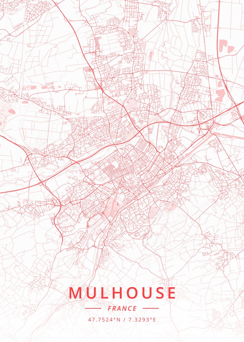 'Mulhouse France' Poster, picture, metal print, paint by Designer Map ...