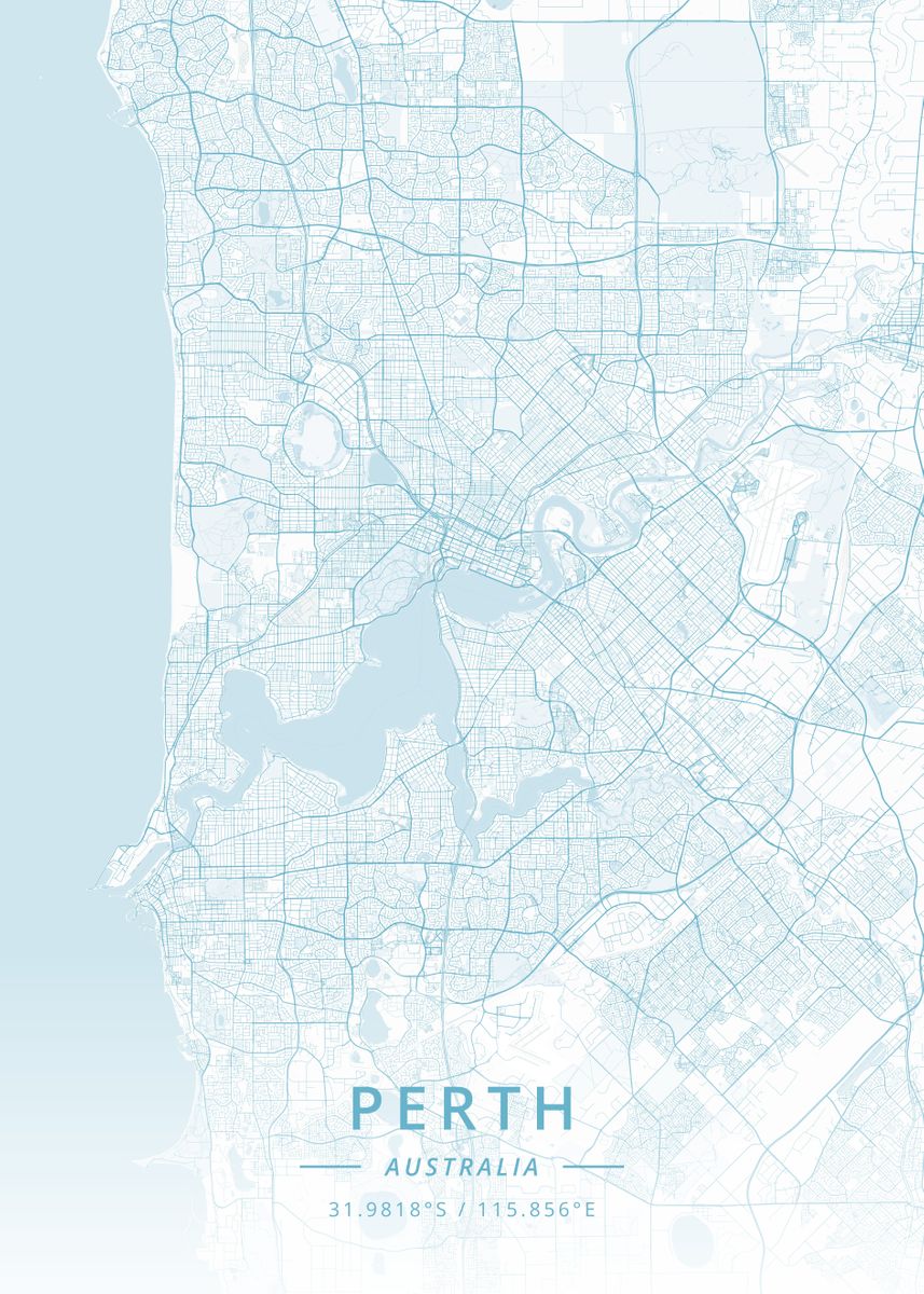 'Perth Australia' Poster, picture, metal print, paint by Designer Map ...