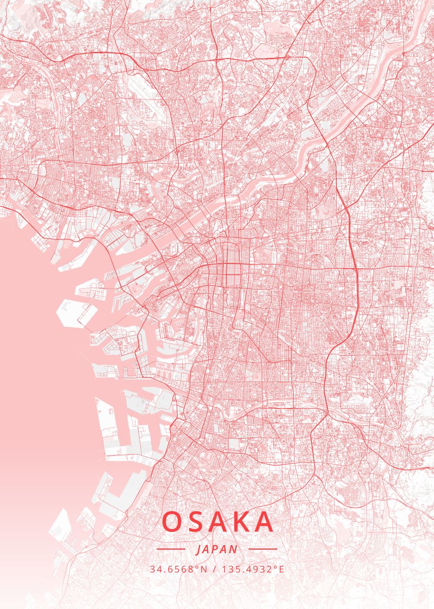 'Osaka Japan' Poster, picture, metal print, paint by Designer Map Art ...