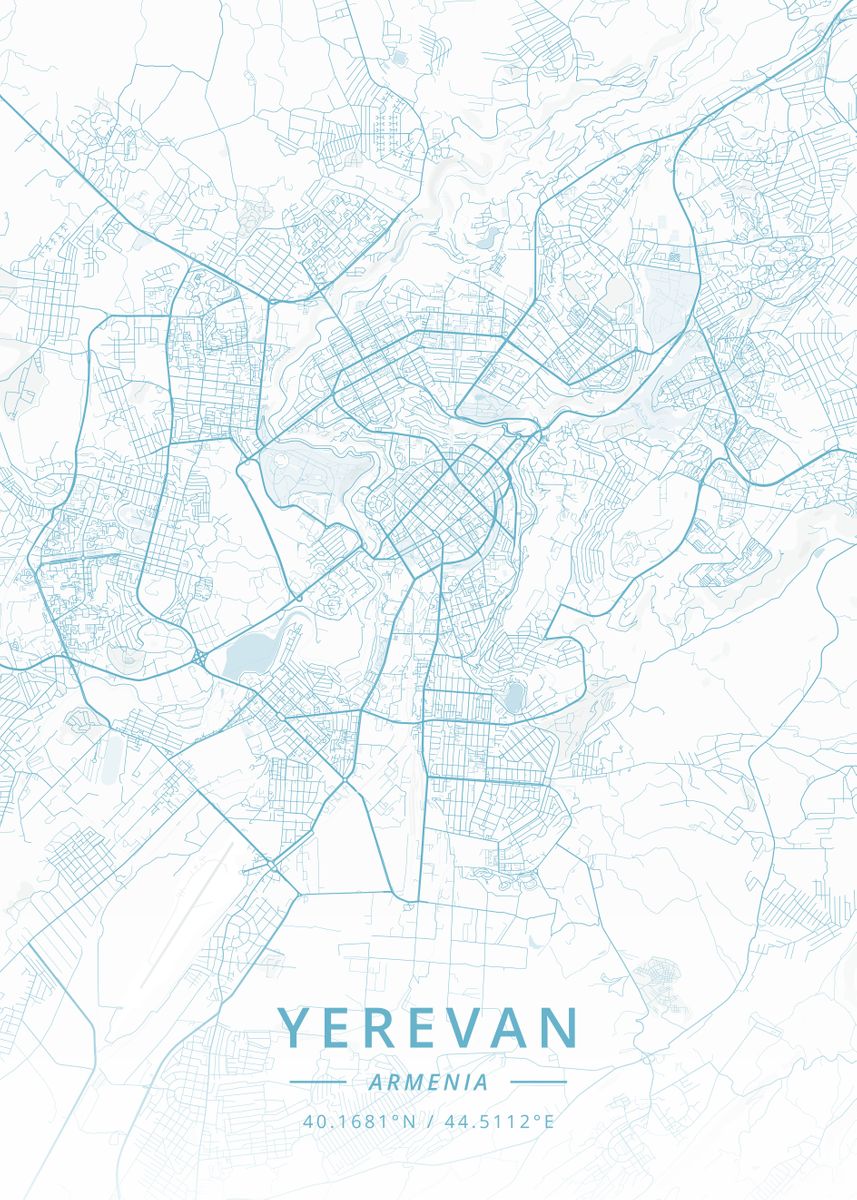 'Yerevan Armenia' Poster, picture, metal print, paint by Designer Map Art | Displate