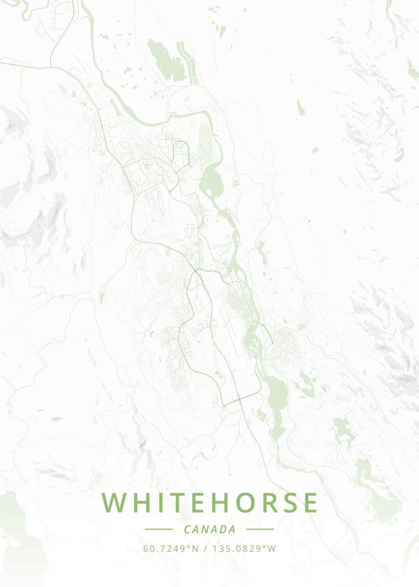 'Whitehorse Canada' Poster, picture, metal print, paint by Designer Map