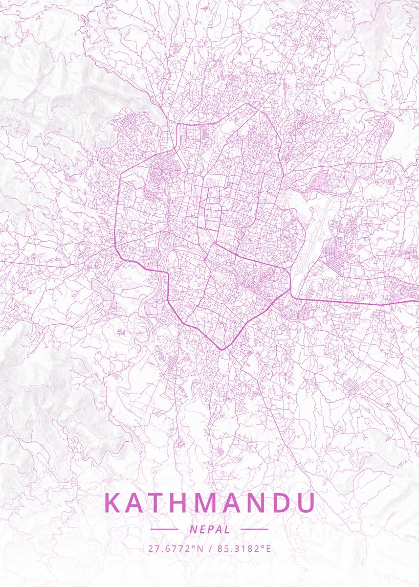 'Kathmandu Nepal' Poster, picture, metal print, paint by Designer Map ...