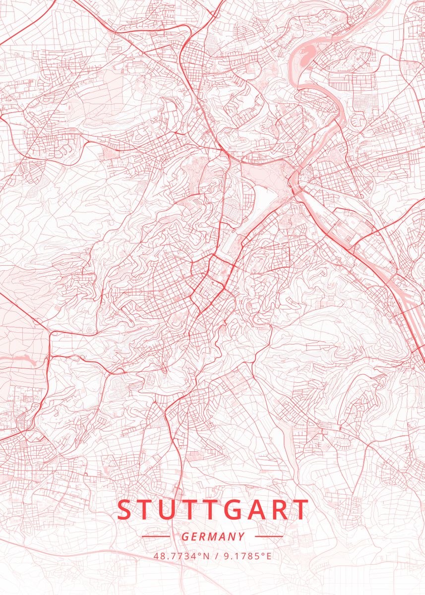 'Stuttgart Germany' Poster, picture, metal print, paint by Designer Map ...