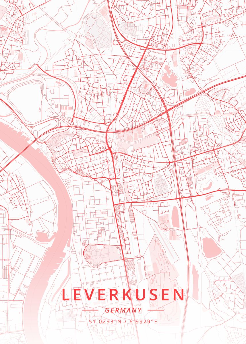 'Leverkusen Germany' Poster, picture, metal print, paint by Designer Map Art Displate
