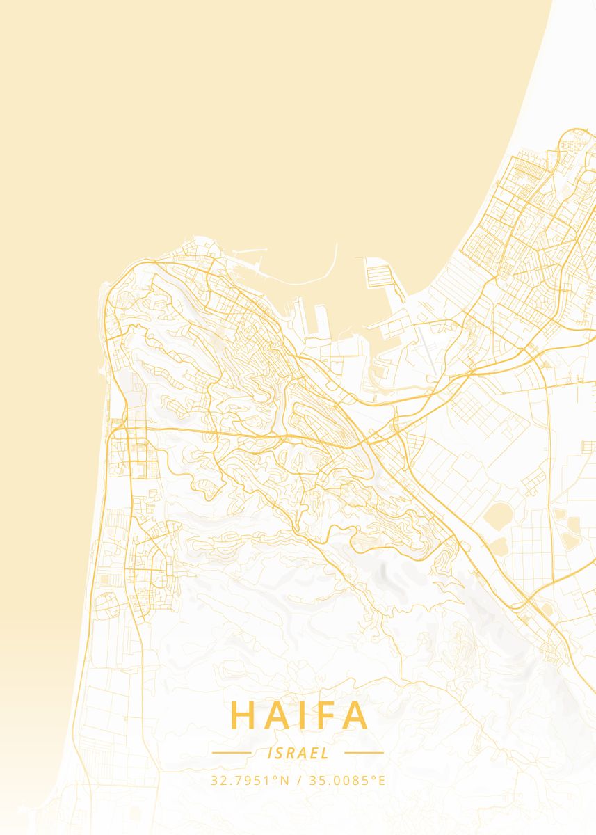 'Haifa Israel' Poster, picture, metal print, paint by Designer Map Art | Displate