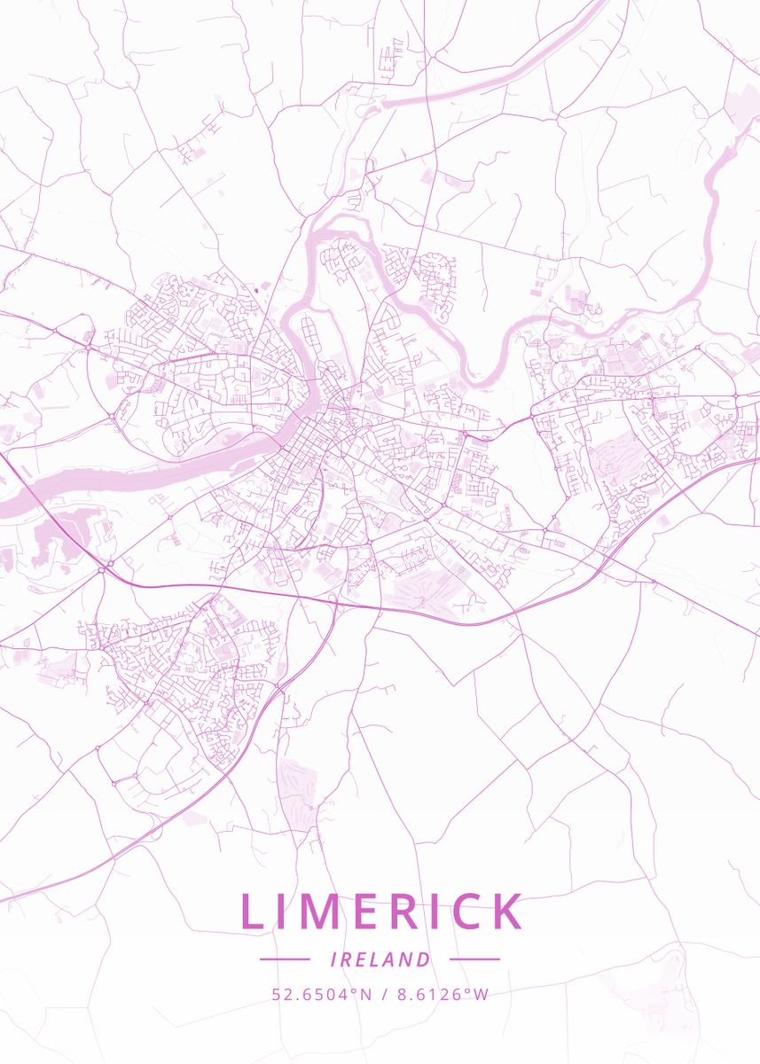 'Limerick Ireland' Poster, picture, metal print, paint by Designer Map Art | Displate