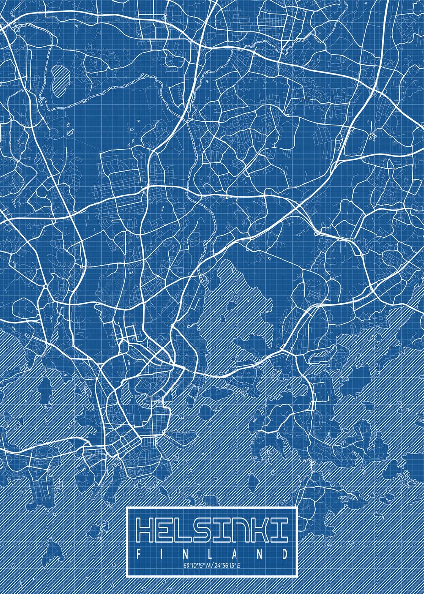 Helsinki Map Blueprint' Poster by deMAP Studio | Displate