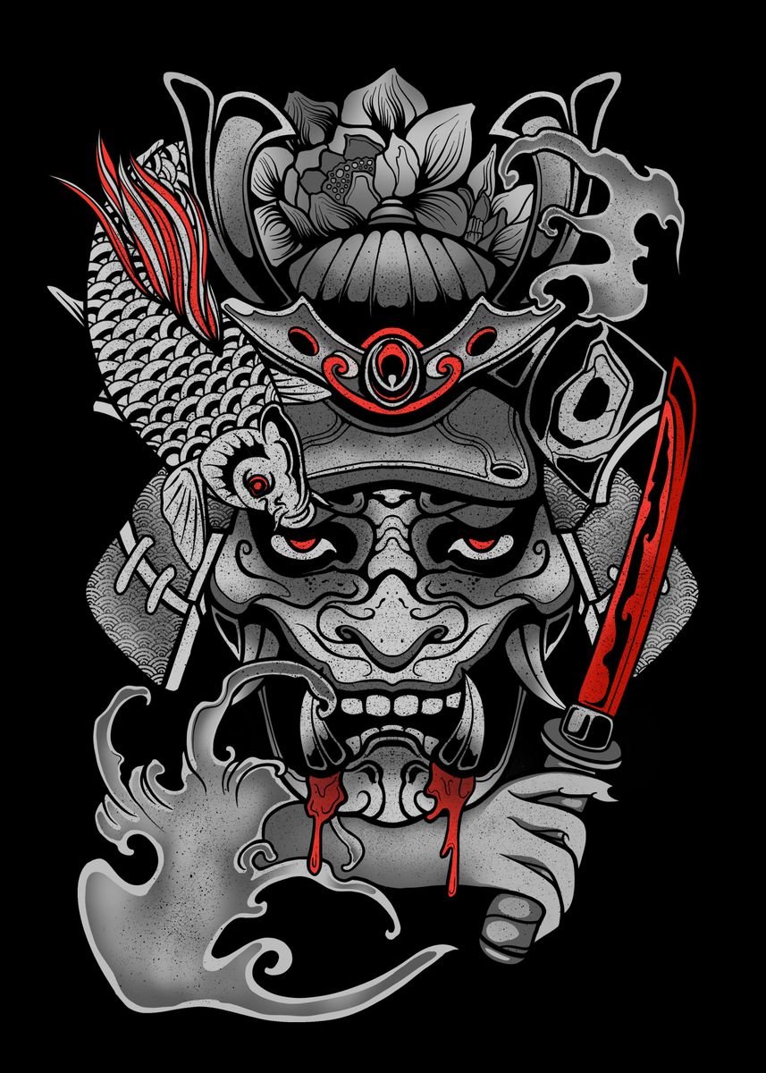 Akuma Samurai Poster Picture Metal Print Paint By Hiro Labs Displate