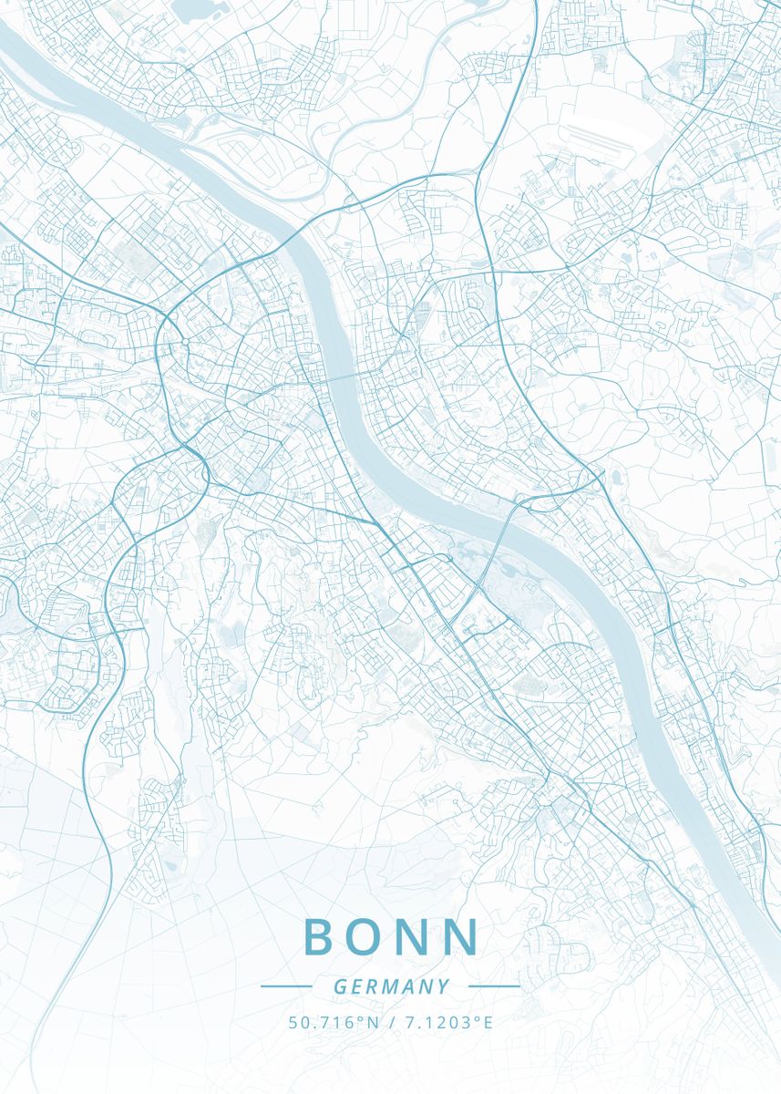 'Bonn Germany' Poster, picture, metal print, paint by Designer Map Art ...