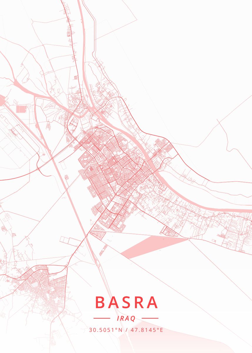 'Basra Iraq' Poster, picture, metal print, paint by Designer Map Art ...