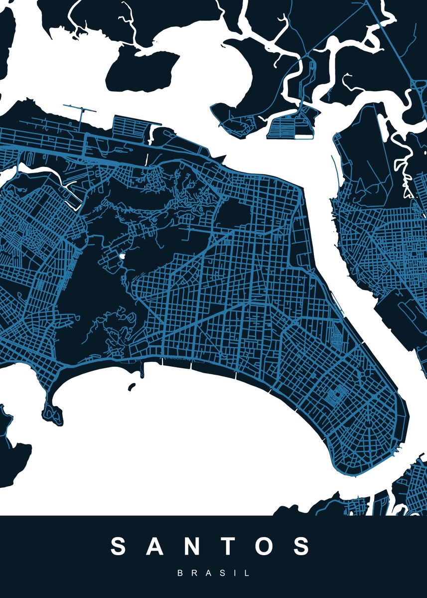 'SANTOS Map BRAZIL' Poster, picture, metal print, paint by UrbanMaps ...