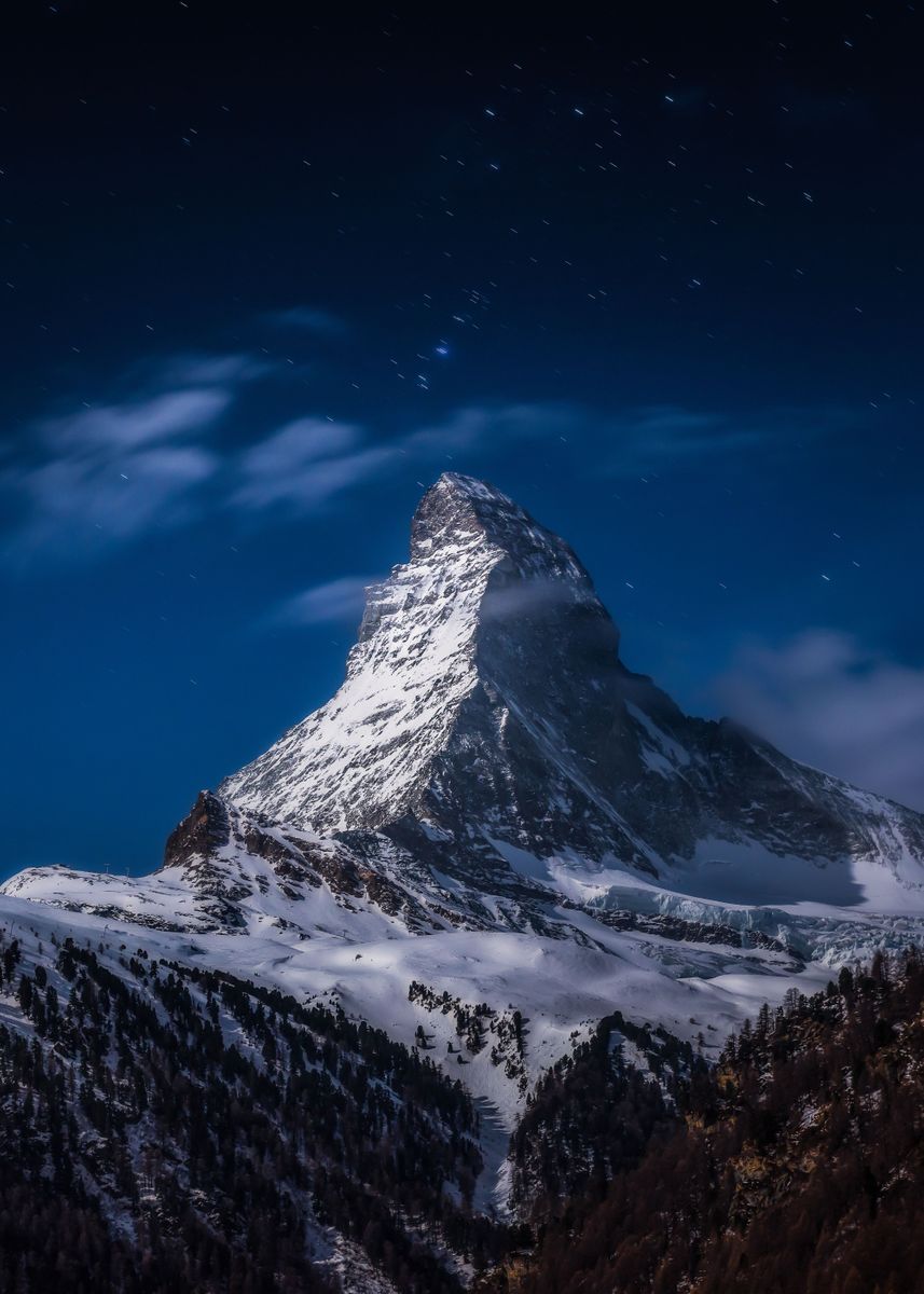 'Full moon at Matterhorn 2' Poster, picture, metal print, paint by ...