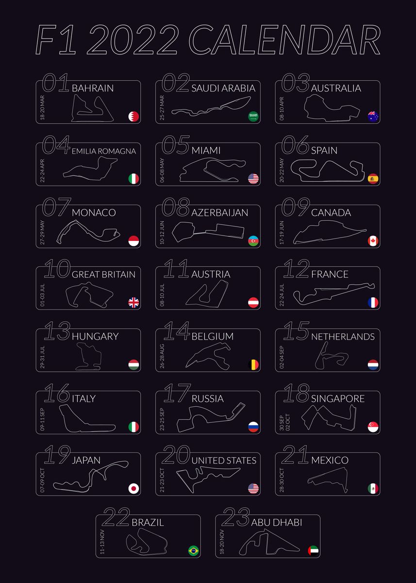 F1 2022 Calendar F1 2022 Calendar' Poster By Dkdesign | Displate