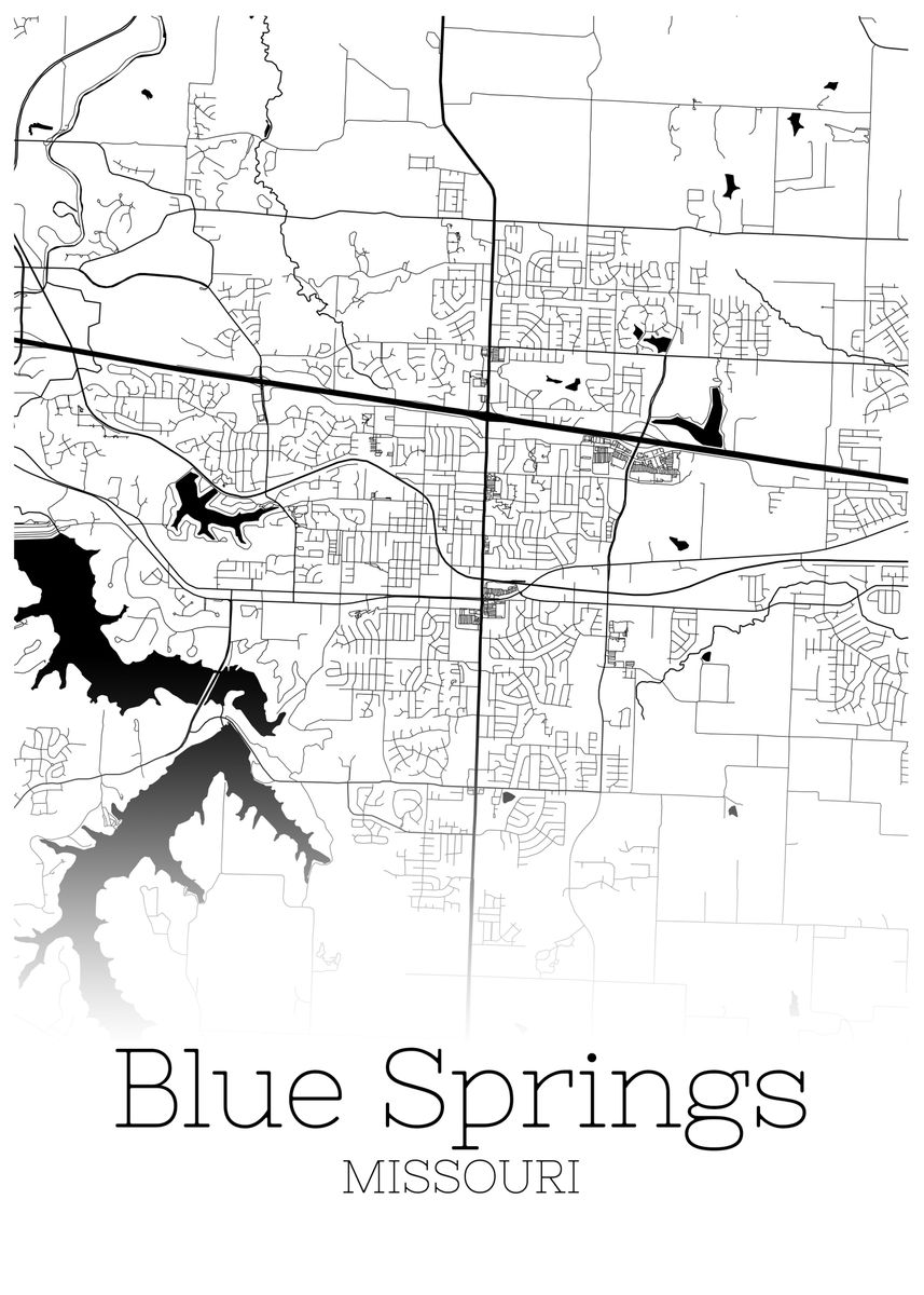 'Blue Springs Missouri map' Poster, picture, metal print, paint by