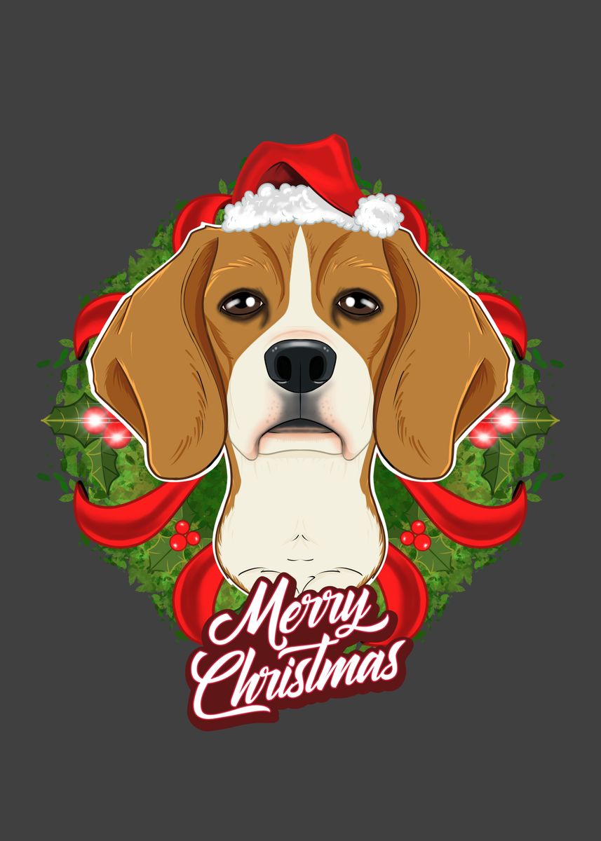 'Beagle Lover I Merry Xmas' Poster, picture, metal print, paint by ...