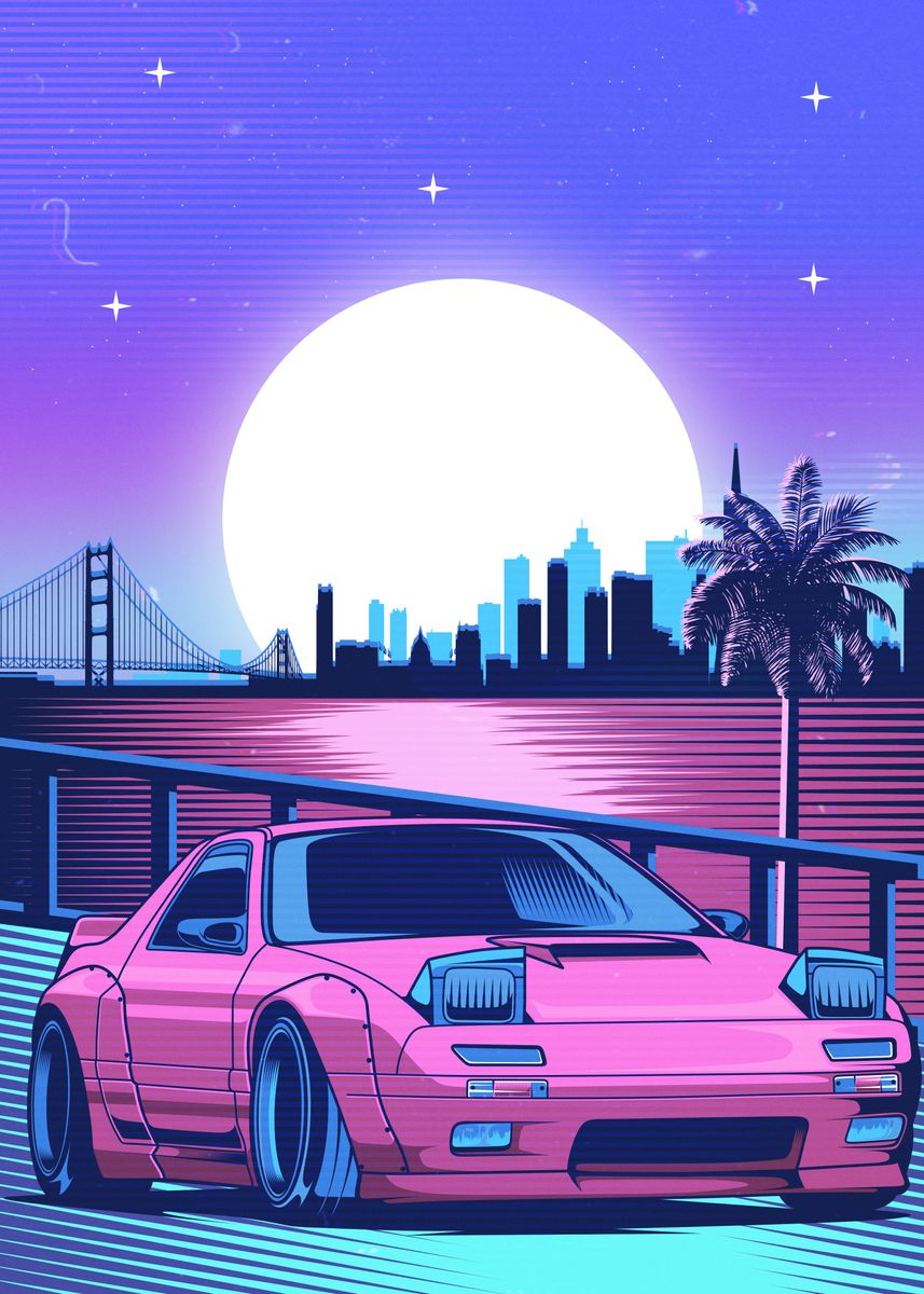 'miata mx5 jdm synthwave' Poster, picture, metal print, paint by ...