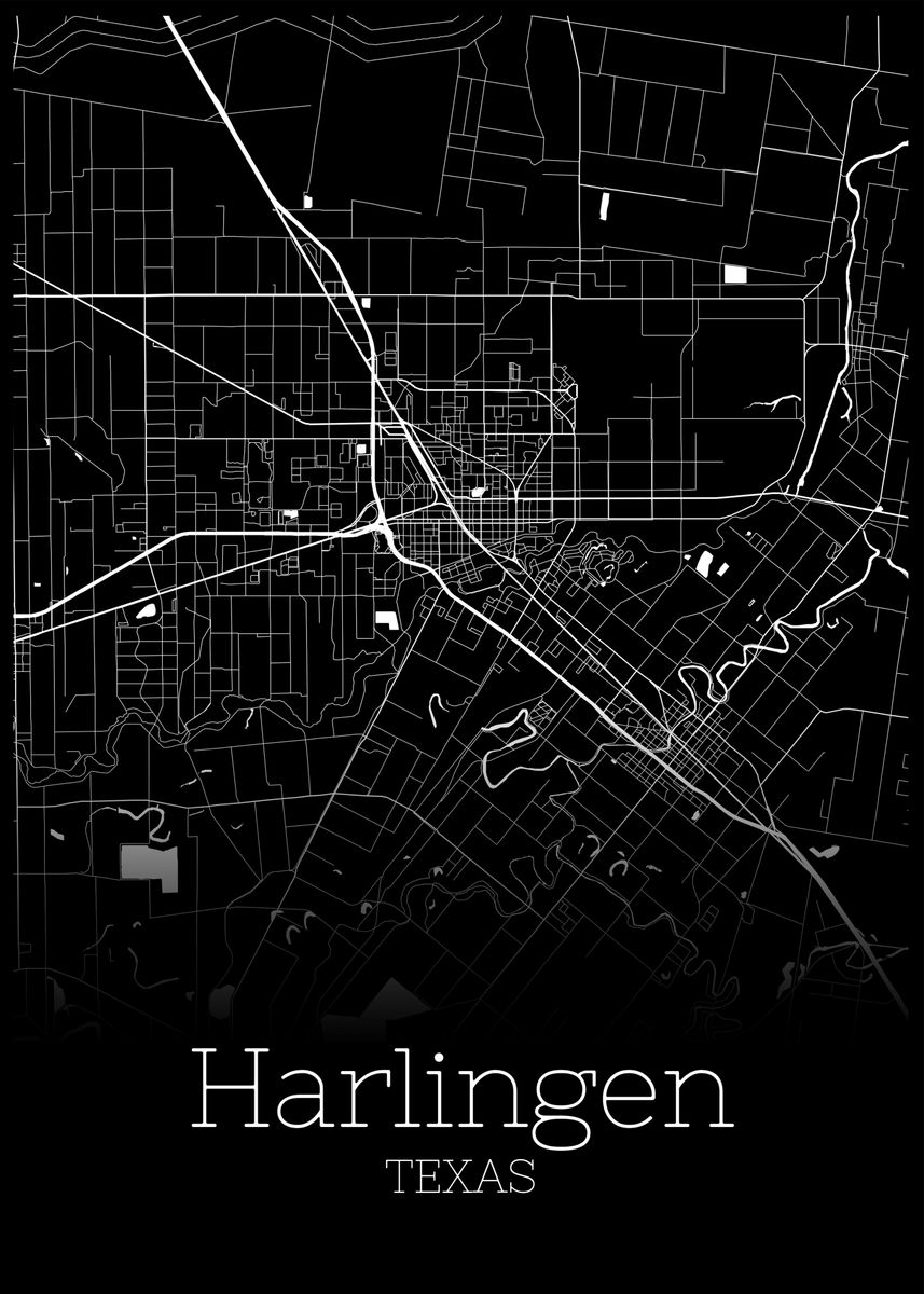 'Harlingen Texas city map' Poster, picture, metal print, paint by