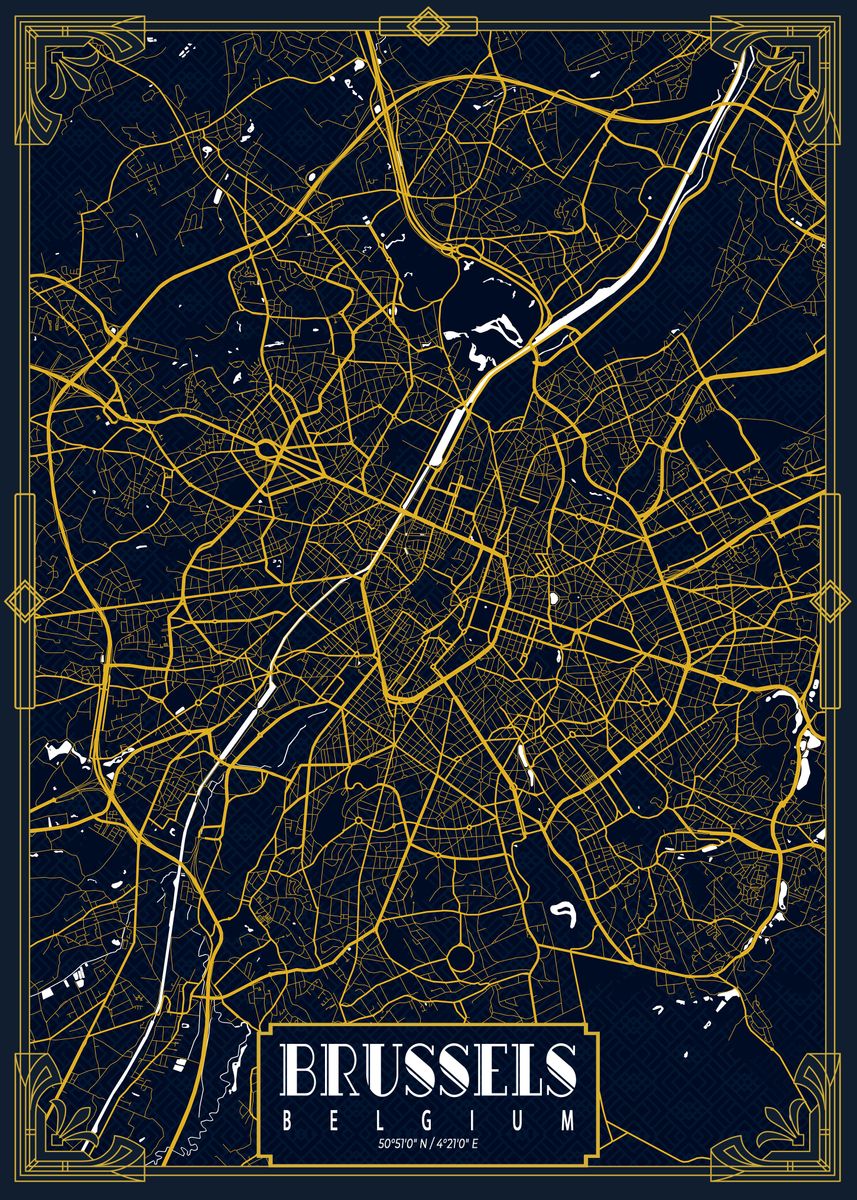 'Brussels City Map Gold' Poster by deMAP Studio | Displate