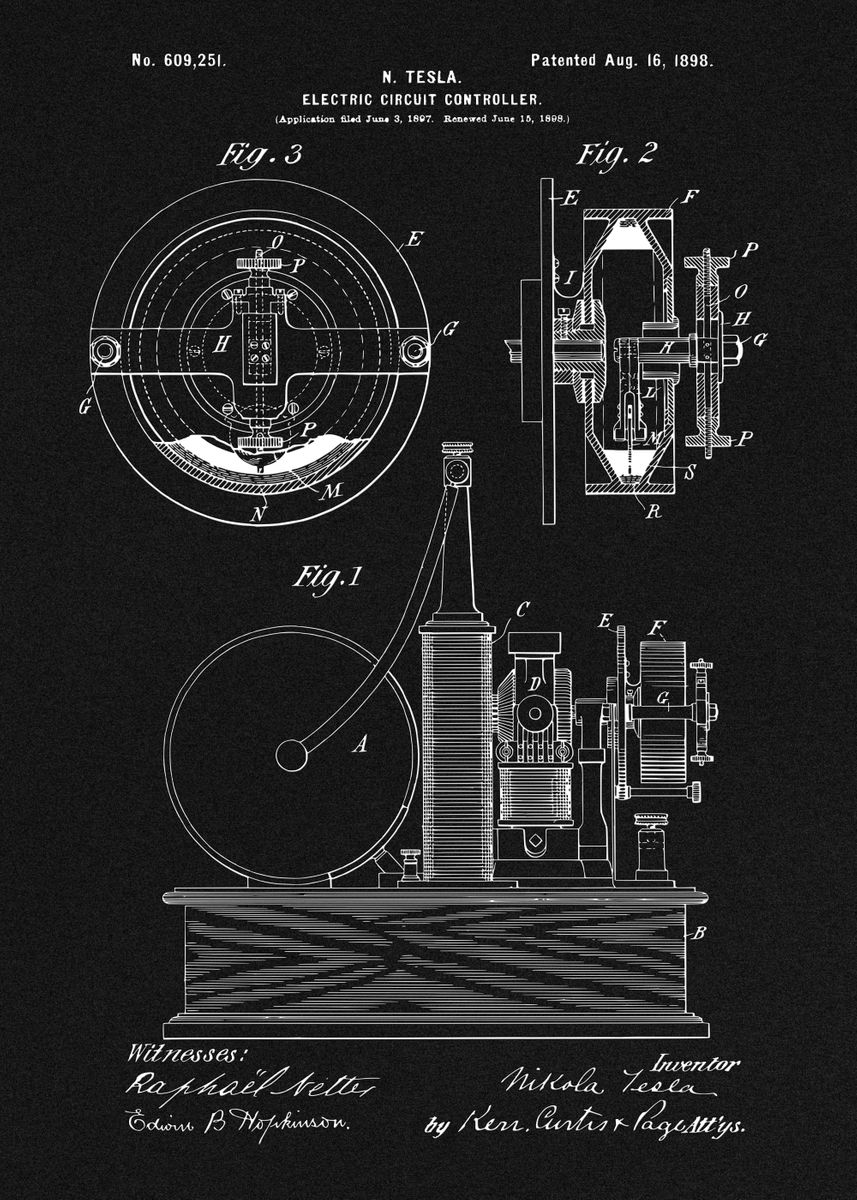 'nikola Tesla Patent' Poster, Picture, Metal Print, Paint By Sam Kal 