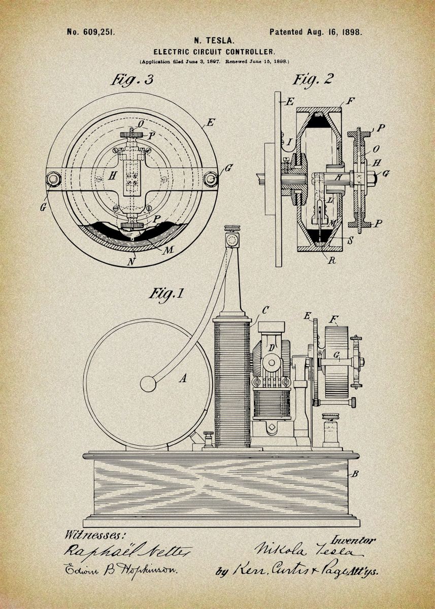 'Nikola Tesla Patent' Poster, picture, metal print, paint by Sam Kal ...