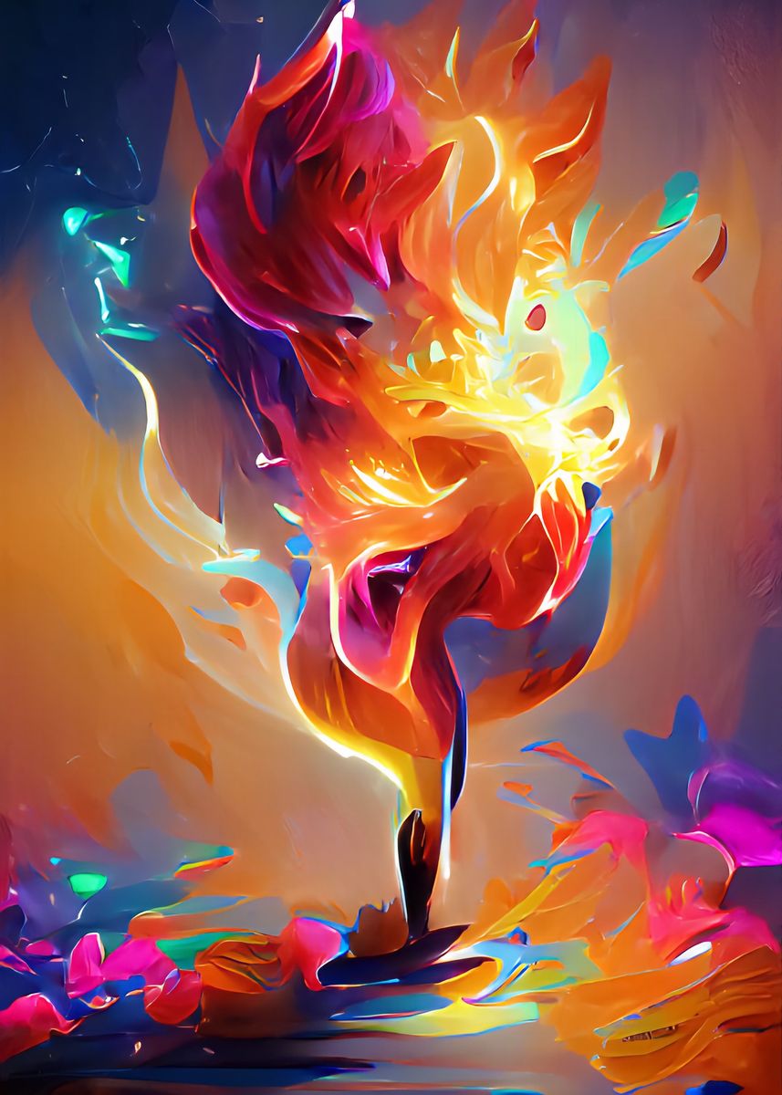 Flaming Mult 'Fluorescent Flame' Poster by Rugnir | Displate